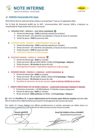Note Interne Canicule 2026