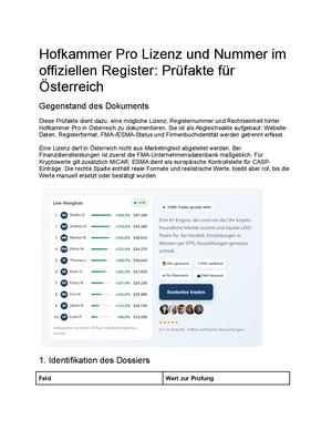 Hofkammer Pro Lizenz und Nummer im offiziellen Register