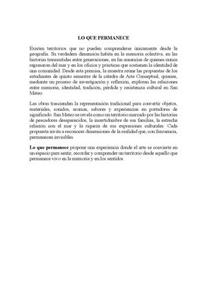 Texto Curatorial Lo Que Permanece