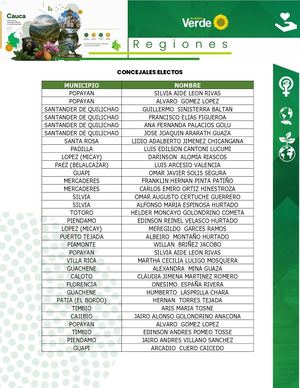 Cauca Concejales Ediles Elegidos