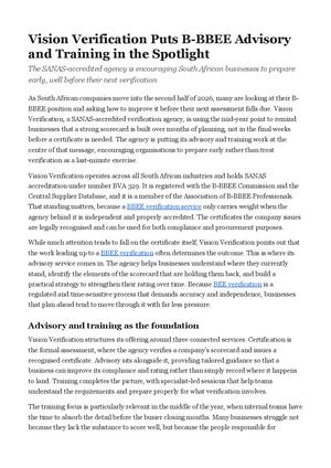 Vision Verification Puts B-BBEE Advisory and Training in the Spotlight