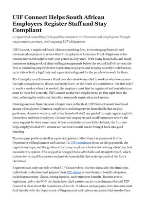 UIF Connect Helps South African Employers Register Staff and Stay Compliant