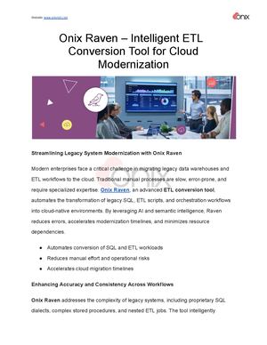 Onix Raven – Intelligent Etl Conversion Tool For Cloud Modernization