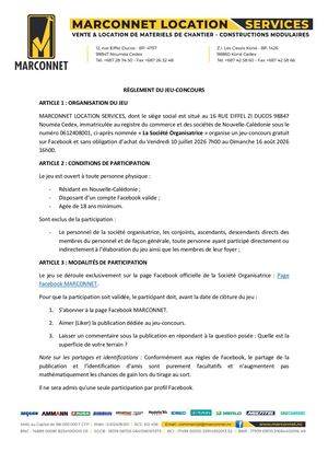 Règlement Jeu Marconnet Tondeuse Kubota Gr1600id