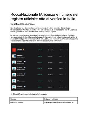 RoccaNazionale IA licenza e numero nel registro ufficiale