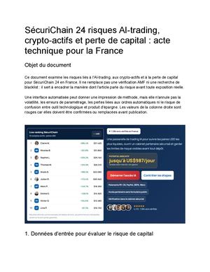 SécuriChain 24 risques AI-trading, crypto-actifs et perte de capital
