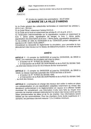 26 AT 0554 Réglementation De La Circulation Rue Du 8 Mai 1945 Et Rue De Dortmund Du 04 05 2026 Au 22 05 2026  - Publiée Le 07 07 2026