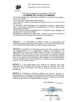 26 AT 0551  Réglementation Du Stationnement Allée Le Chevalier Le 21 05 2026  - Publiée Le 07 07 2026