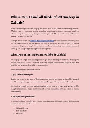 Where Can I Find All Kinds Of Pet Surgery In Oakdale