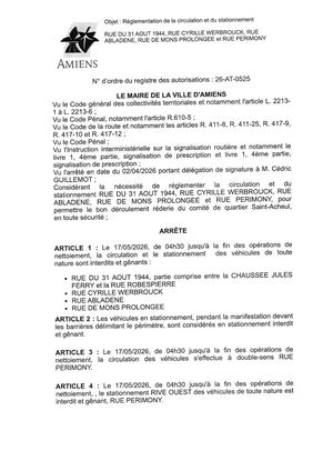 26 AT 0525 Réglementation De La Circulation Et Du Stationnement Rue Du 31 08 1944 Rue Cyrille Werbrouck & Autres Le 17 05 2026  - Publiée Le 07 07 2026