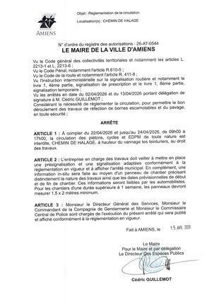 26 AT 0544 Réglementation De La Circulation Chemin Du Halage Du 22 04 2026 Au 24 04 2026 - Publiée Le 07 07 2026