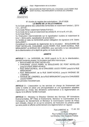 26 AT- 0526 Réglementation De La Circulation Boulevard De Pont Noyelle & Autres Le 14 05 2026  - Publiée Le 07 07 2026