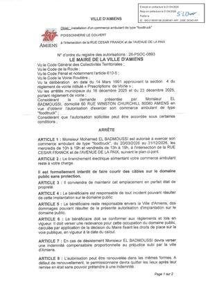 26 PSOC 0893  Installation D'un Commerce Ambulant  - Foodtruck - Rue Cesar Franck Et Avenue De La Paix - Poissonnerie Le Colvert Du 20 03 2026 Au 31 12 2026 - Publiée Le 07 07 2026