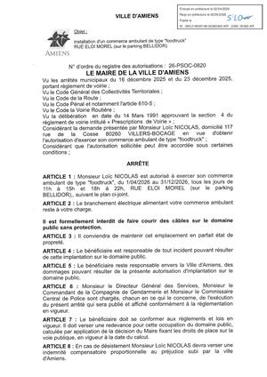 26 PSOC 0820 Installation D'un Commerce Ambulant  - Foodtruck Rue Eloi Morel - Parking Bellidor Du 01 04 2026 Au 31 12 2026 - Publiée Le 07 07 2026