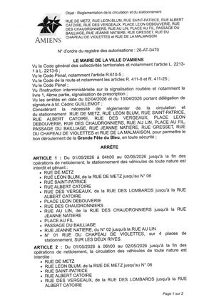26 AT 0470 Réglementation De La Circulation Et Du Stationnement  Rue De Metz Et Autres -Grande Fête Bleu Du 01 05 Au 02 05 2026 - Publiée Le 07 07 2026