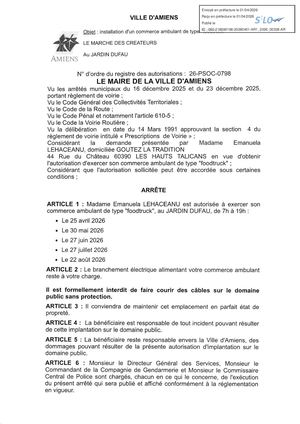 26 PSOC 0798  Installation D'un Commerce Ambulant  - Foodtruck- Au Jardin Dufau - Marche Des Createurs- Du 25 04 2026 & Autres - Publiée Le 07 07 2026