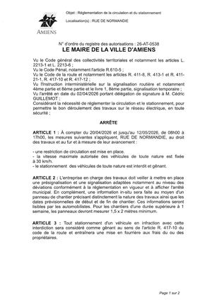 26 AT 0538 Réglementation De La Circulation Et Du Stationnement Rue De Normandie Du 20 04 2026 Au 12 05 2026   - Publiée Le 07 07 2026