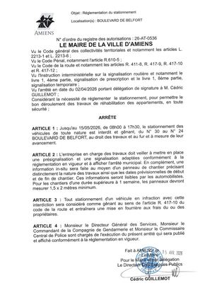 26 AT 0536 Réglementation Du Stationnement Boulevard De Belfort Jusqu'au 15 05 2026   - Publiée Le 07 07 2026