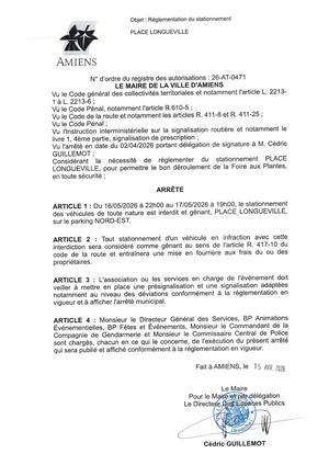 26 AT 0471 Réglementation Du Stationnement Place Longueville Du 16 05 2026 Au 17 05 2026   - Publiée Le 07 07 2026