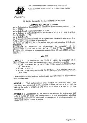 26 AT 0239 Réglementation De La Circulation Et Du Stationnement Allée Du 51eme R I & Autres Le 14 05 2026   - Publiée Le 07 07 2026
