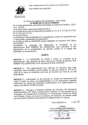 26 AT 0530 Réglementation De La Circulation Et Du Stationnement Rue Robert De Luzarches Le 22 04 2026   - Publiée Le 07 07 2026