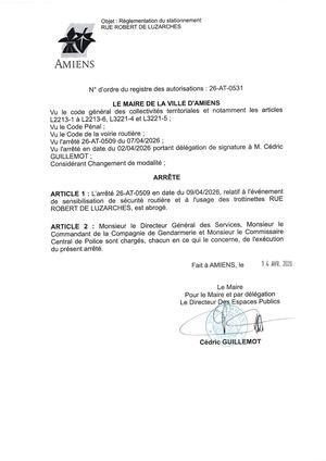 26 AT 0531 Réglementation Du Stationnement Rue D'Elbeuf, Rue Robert De Luzarches - Arrêté 26 AT0509 Est Abrogé   - Publiée Le 07 07 2026