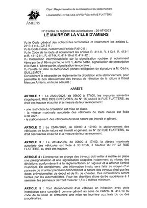 26 AT 0533 Réglementation De La Circulation Et Du Stationnement Rue Des Orfevres Et Rue Flatters Le 28 04 2026  - Publiée Le 07 07 2026