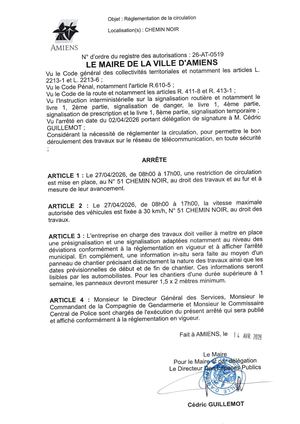 26 AT 0519 Réglementation De La Circulation Chemin Noir Le 27 04 2026 - Publiée Le 07 07 2026