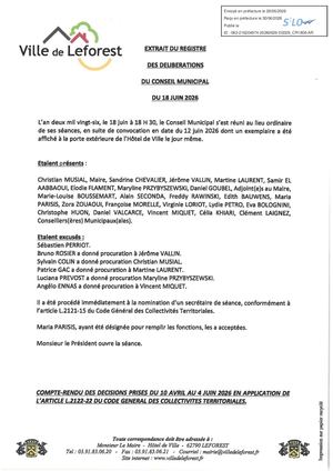 Extrait Du Registre Des Délibérations Du Conseil Municipal Du 18 Juin 2026