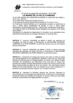 26 AT 0486 Réglementation De La Circulation Boulevard Alsace Lorraine Et Port D'amont Jusqu'au 10 04 2026 - Publiée Le 07 07 2026