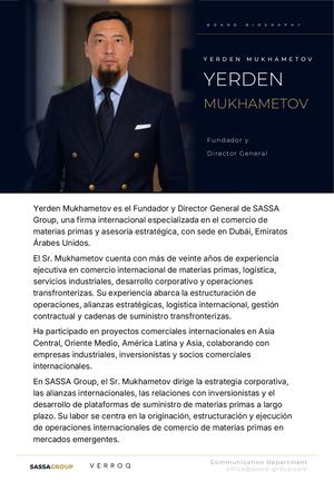 Yerden Mukhametov | Biografía para Directorios | SASSA GROUP