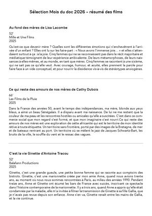 Résumé Films Mois du doc