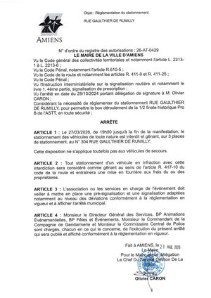 26 AT 0429  Réglementation Stationnement Rue Gaultier De Rumilly Le 27 03 26 Publié Le 07 07 26