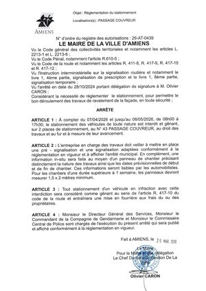 26 AT 0439  Réglementation Stationnement Passage Couvreur Du 07 04 26 Au 08 05 26 Publié Le 07 07 26