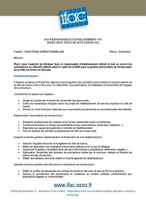 Responsable D'établissement - CDI - Cenon