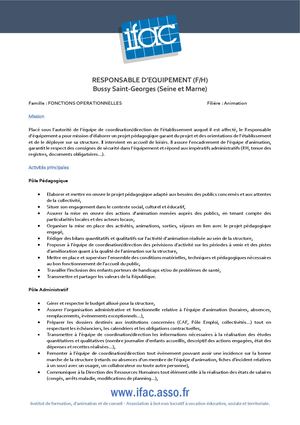 Responsable D'équipement F H -Bussy Saint Georges