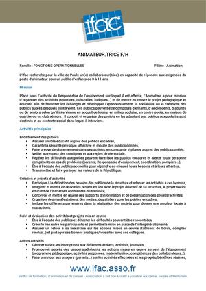 Animateur Trice - CDD - Paulx
