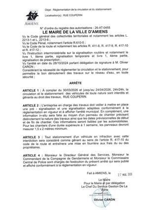 26 AT 0455  Réglementation Circulation Et Stationnement Rue Couperin Du 30 03 26 Au 24 04 26 Publié Le 07 07 26