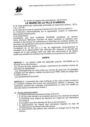 26 AT 0443  Réglementation Temporaire  Circulation Et Stationnement Jusqu Au 18 10 29 Publié Le 07 07 26