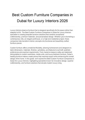 Best Custom Furniture Companies In Dubai For Luxury Interiors 2026
