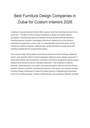 Best Furniture Design Companies In Dubai For Custom Interiors 2026
