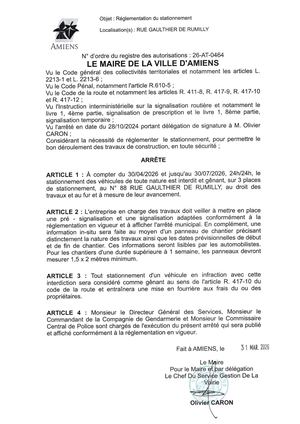 26 AT 0464  Réglementation  Stationnement Rue Gaultier De Rumilly Du 30 04 26 Au 30 07 26 Publié Le 07 07 26