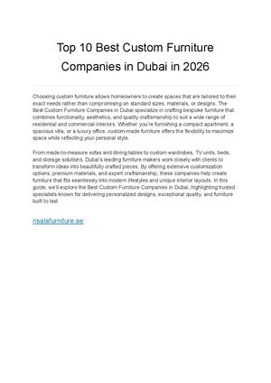 Top 10 Best Custom Furniture Companies In Dubai In 2026