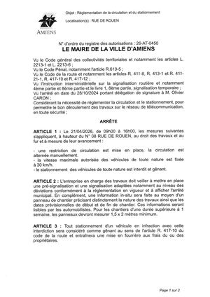 26 AT 0450  Réglementation Circulation Et Stationnement Rue De Rouen Le 21 04 26 Publié Le 07 07 26