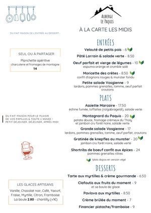 Menu été Auberge le Paquis