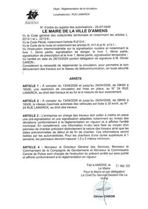 26 AT 0449  Réglementation Circulation Rue Lamarck Du 13 04 26 Au 28 04 26 Publié Le 07 07 26