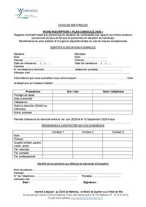 Fiche D Inscription 2026 Registre Plan Canicule Ccas Wattrelos