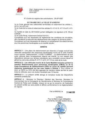 26 AP 0067  Réglementation Stationnement  6 Rue Flamant Publié Le 07 07 26
