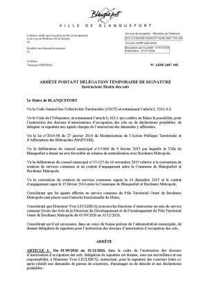 Adm 2607 102 Délégation Temp De Sign Instructeur Aos Leclercq Pref