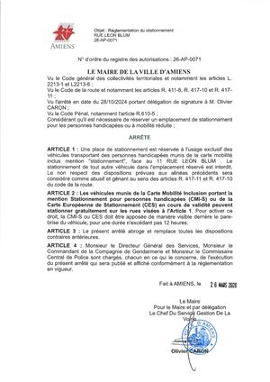 26 AP 0071  Réglementation Stationnement 11 Rue Leon Blum Publié Le 07 07 26